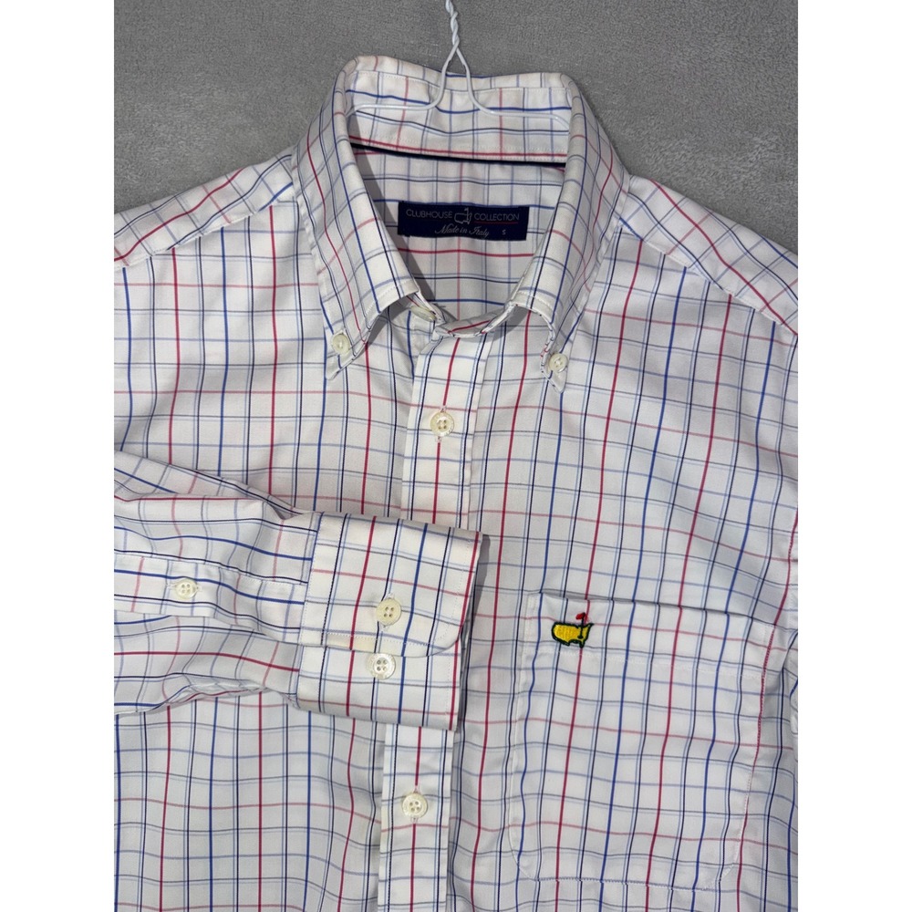 Clubhouse Collection Masters Shirt Mens Small White Red Blue Check Made in Italy